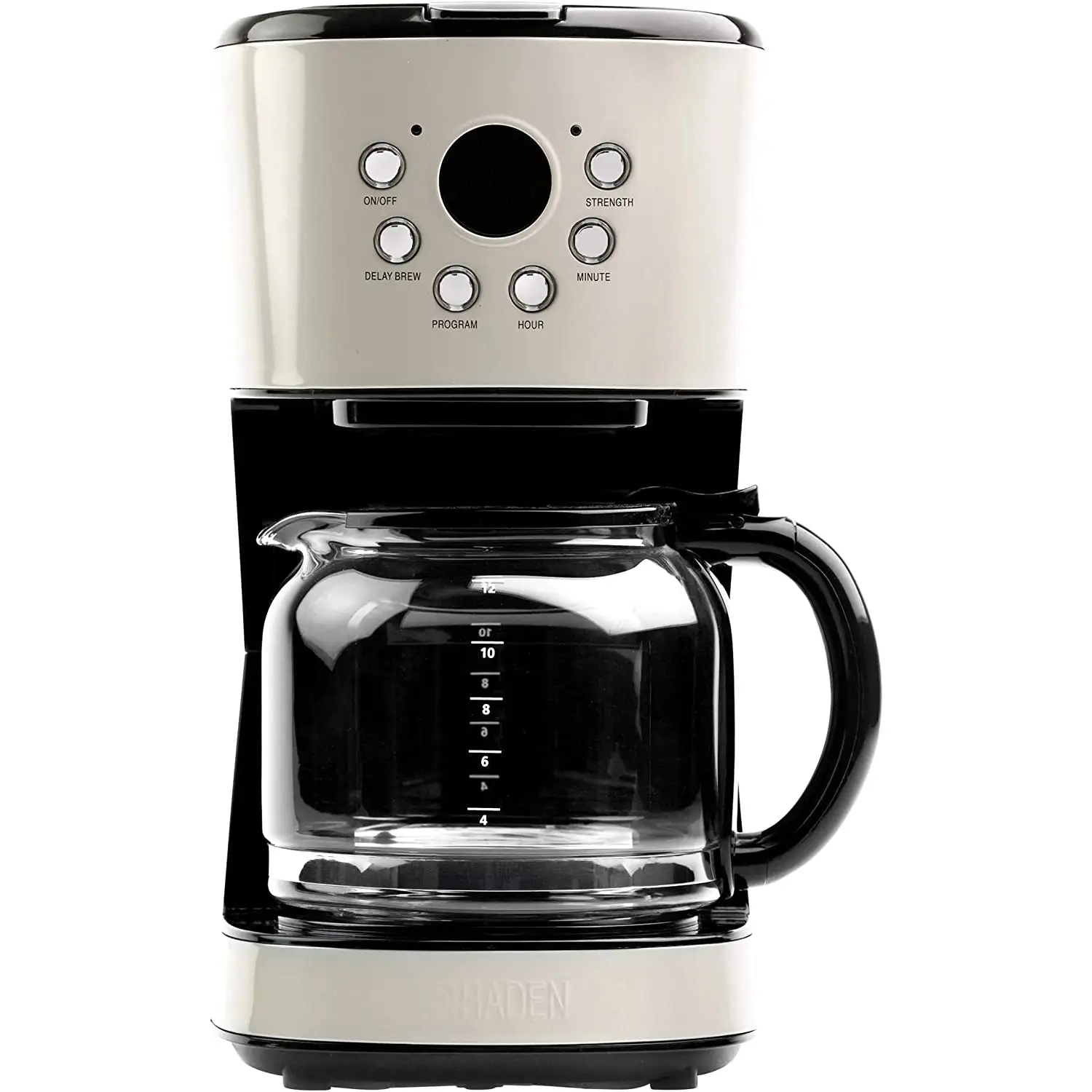 Haden Coffee Machine, 12 Cup Programmable Drip Coffee Maker, Putty & Chrome