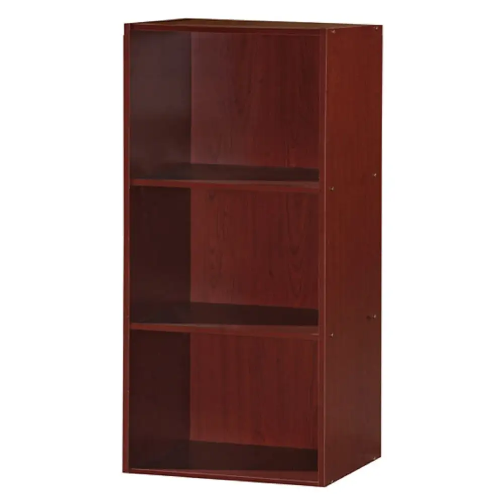 Hodedah 3 Shelf Home and Office Organization Storage Bookcase Cabinets, Mahogany