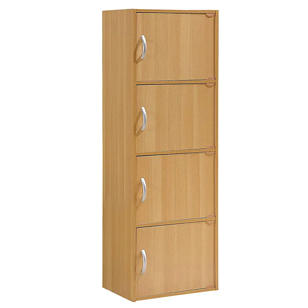 Hodedah 4 Door Enclosed Multipurpose Storage Cabinet for Home or Office, Beech