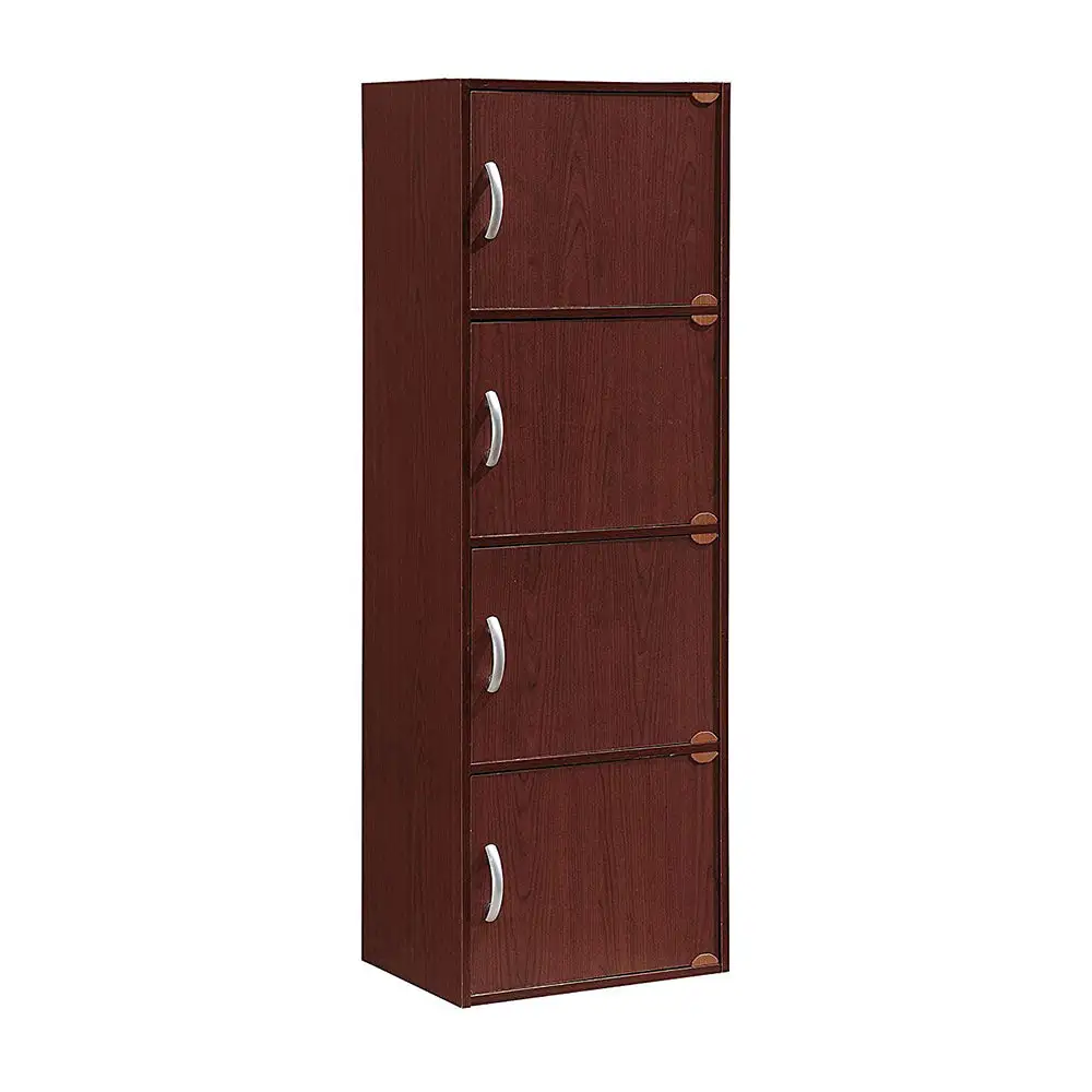 Hodedah 4 Door Enclosed Multipurpose Storage Cabinet for Home/Office, Mahogany