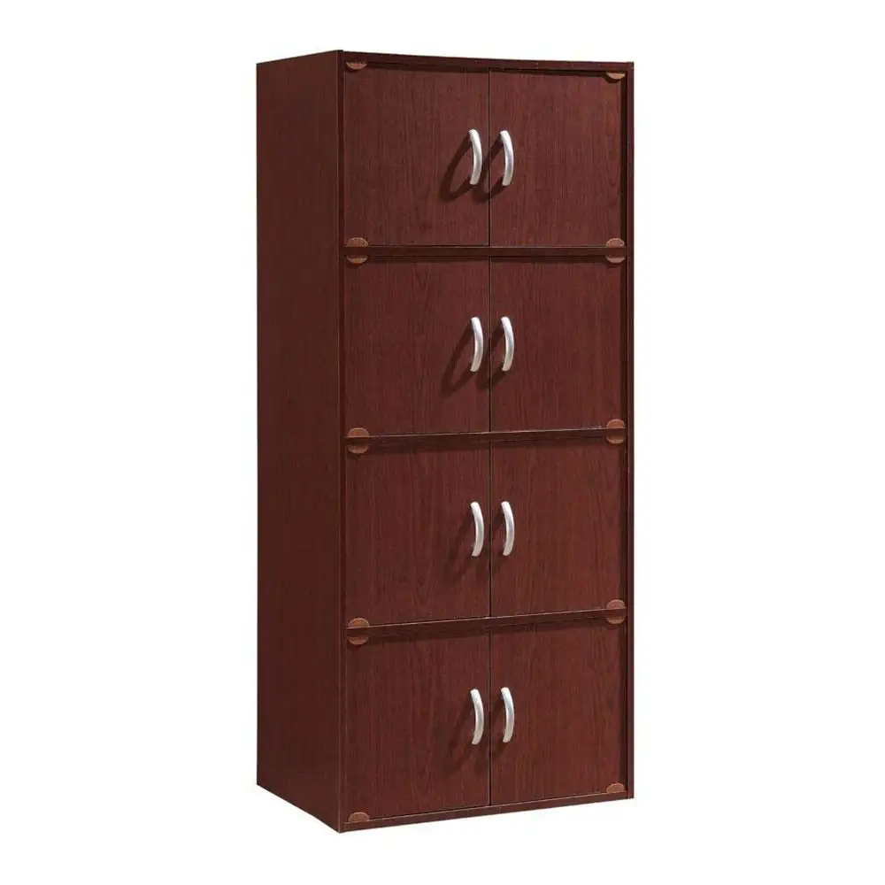 Hodedah 8 Door Enclosed Multipurpose Storage Cabinet for Home/Office, Mahogany