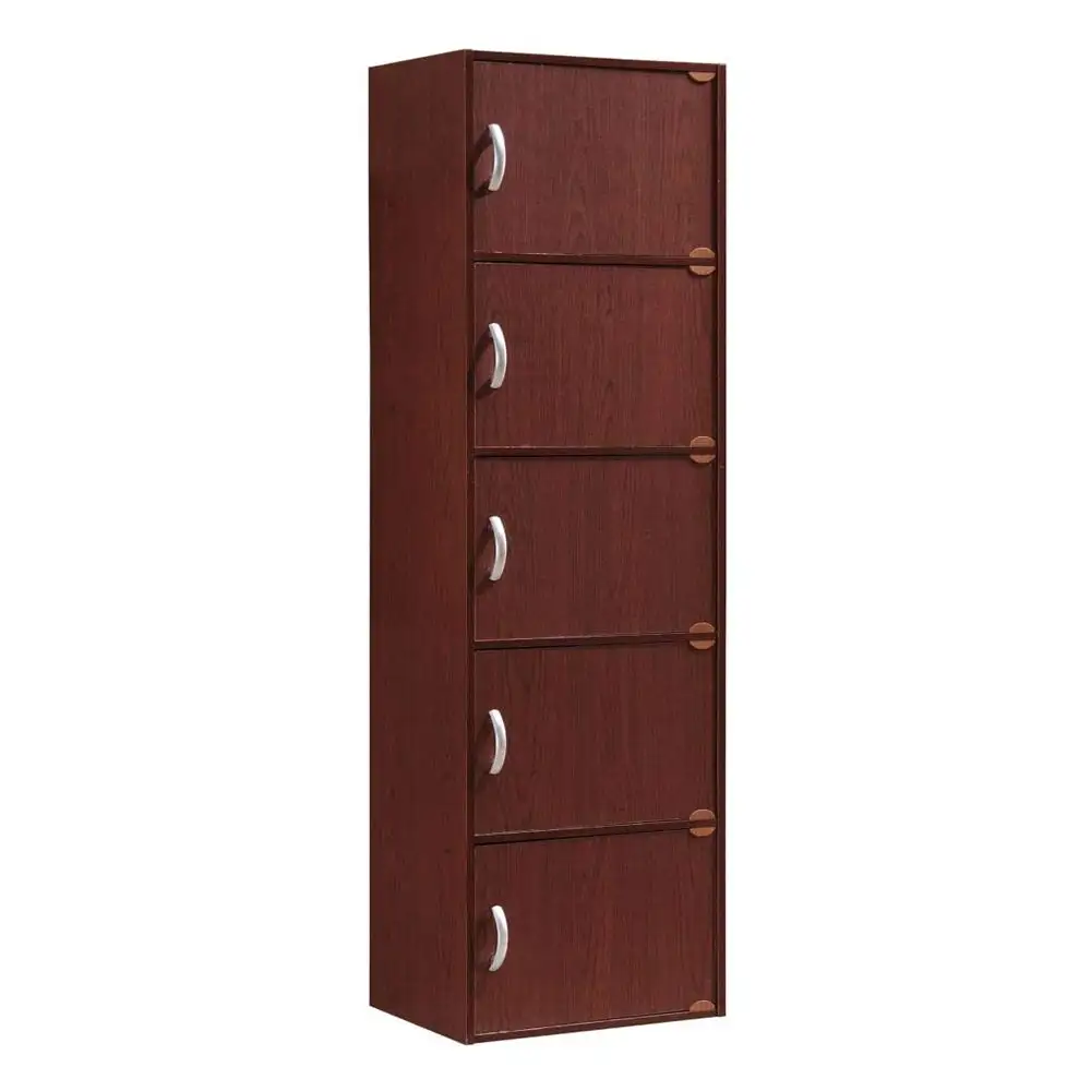 Hodedah 5 Shelf Home and Office Enclosed Organization Storage Cabinet, Mahogany