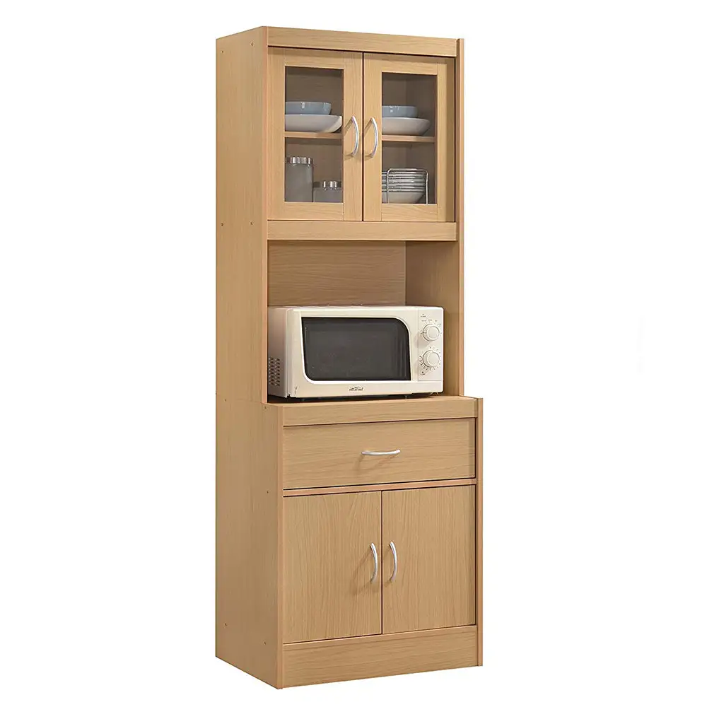 Hodedah Freestanding Kitchen Storage Cabinet w/ Open Space for Microwave, Beech