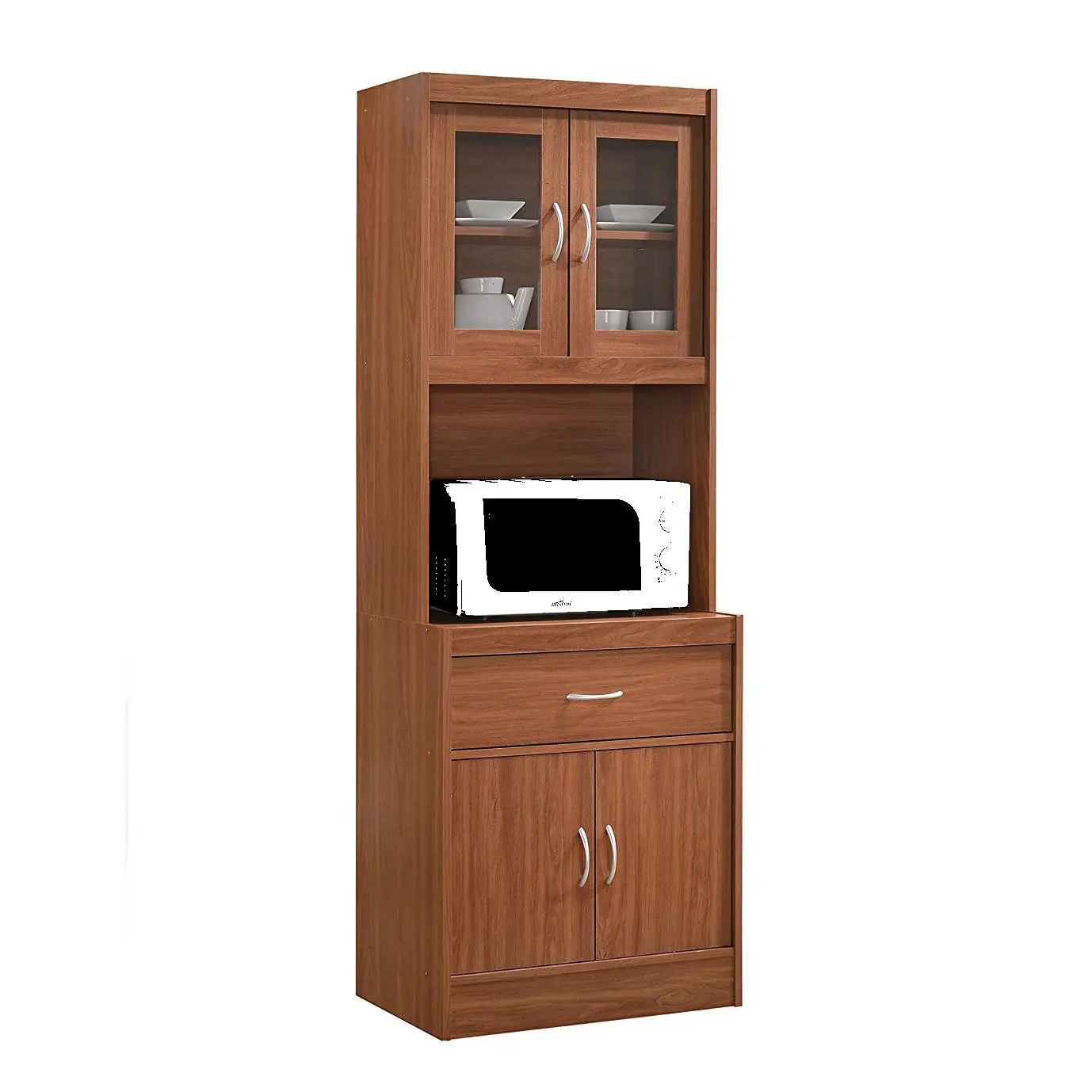 Hodedah Import 70 In Tall Top/Bottom Enclosed Kitchen Cabinet w/ Drawer, Cherry