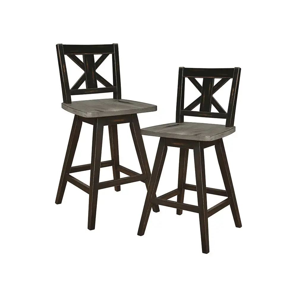 Homelegance Amsonia Decor Swivel Bar Counter Height Chair Stool, Black (2 Pack)