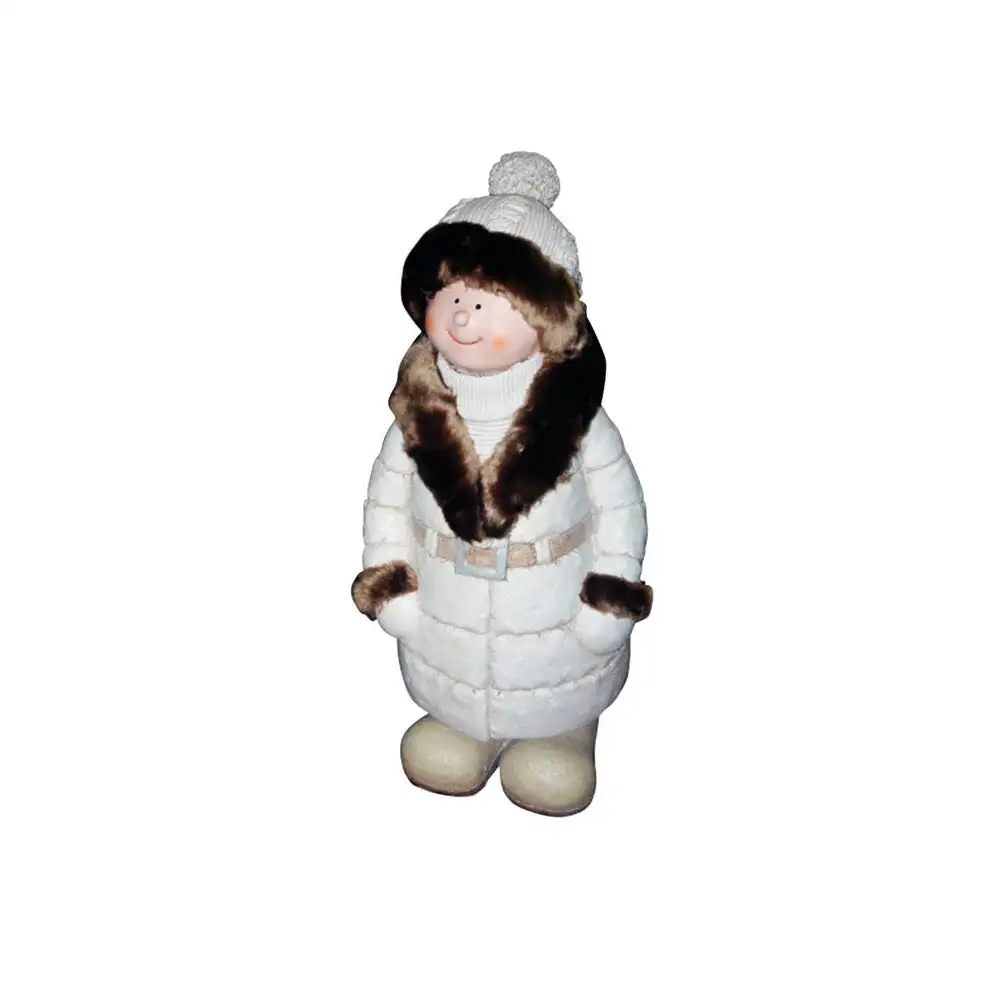 Alpine QWR584 Winter Boy Statue Christmas Decoration