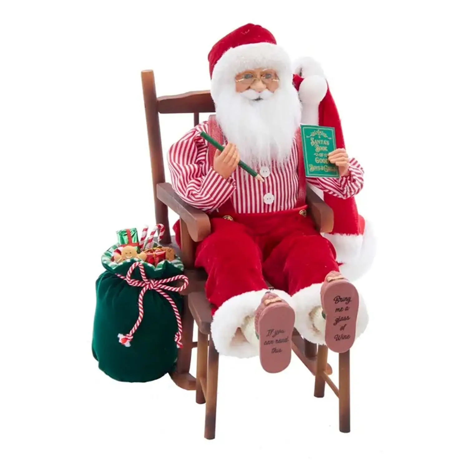 Kurt Adler 18 Inch Kringle Claus Sitting in Chair with Bag of Gifts, Multicolor