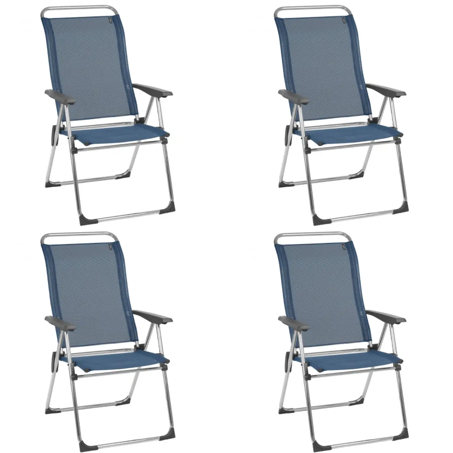 Lafuma Alu Cham Folding Camping Patio Mesh Sling Chair, Ocean Blue (Set of 4)