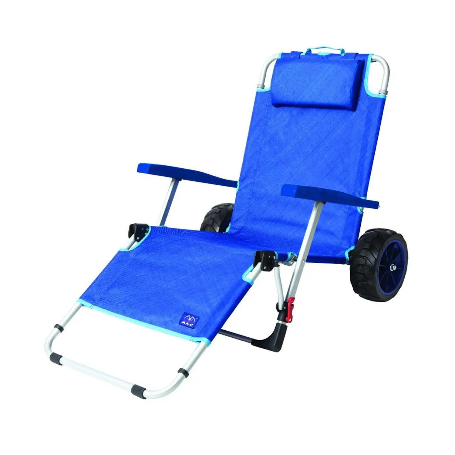 Mac Sport 2-in-1 Beach Camping Folding Lounger Chair & Wagon Cart w/ Locks, Blue