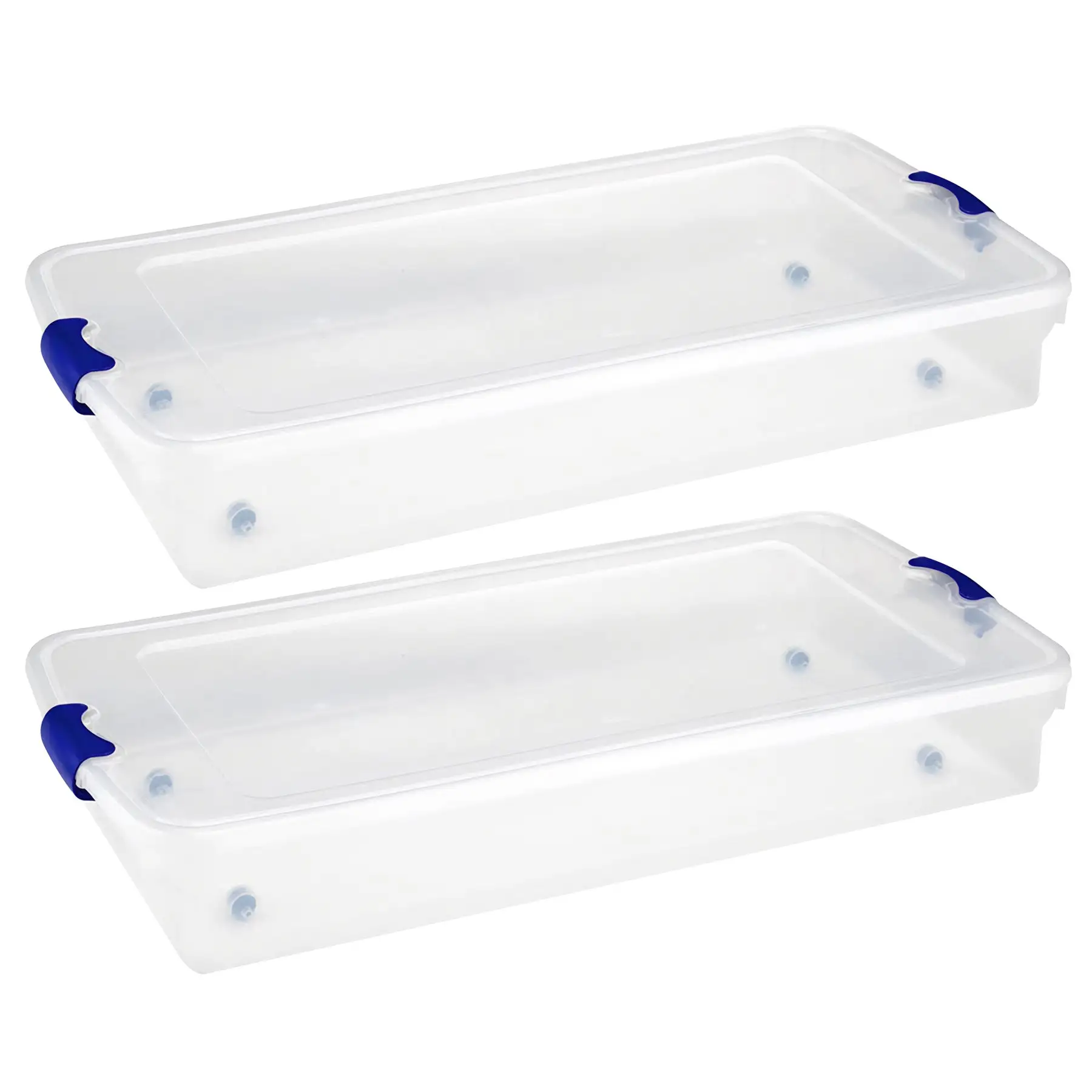 Homz 60 Quart Underbed Secure Latching Clear Plastic Storage Container, (2 Pack)