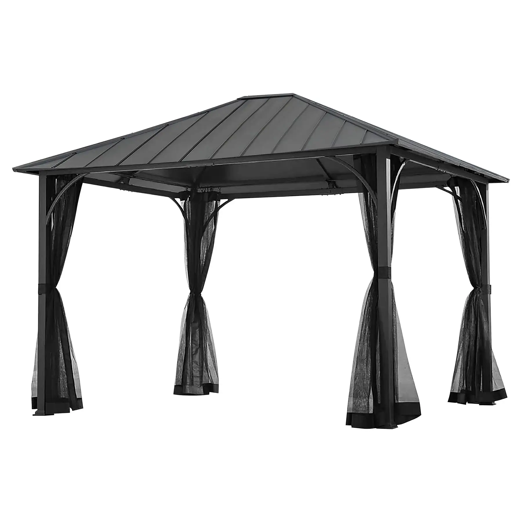 Sunjoy Hildreth 11 x 13 Foot Screened Gazebo Canopy Outdoor Pergola Tent, Black