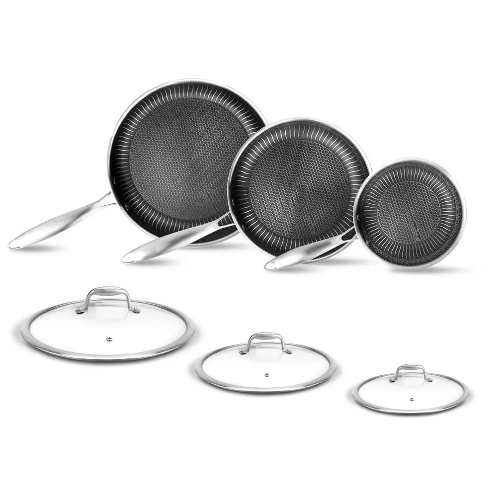 NutriChef Nonstick Tri Ply Stainless Steel Kitchen Cookware Pan Set, 6 Pieces