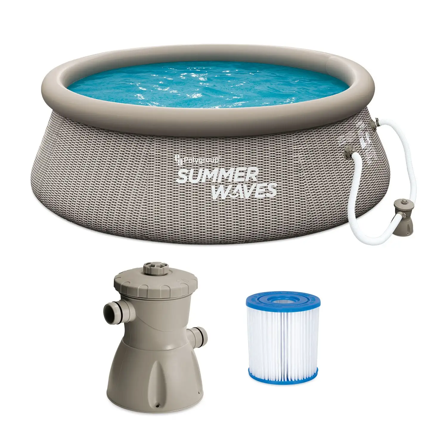 Summer Waves 8ft x 30in Quick Set Ring Above Ground Pool, Gray Basketweave