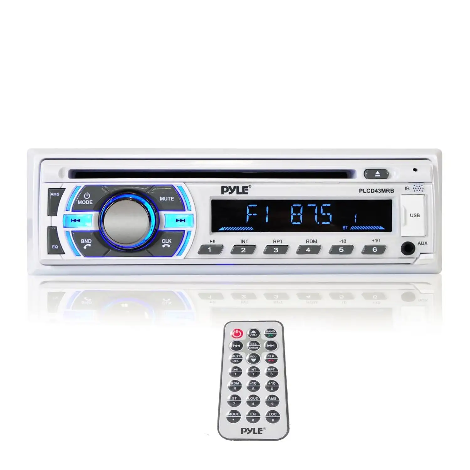 Pyle Single DIN Marine Bluetooth Stereo Receiver & CD Player with Remote, White