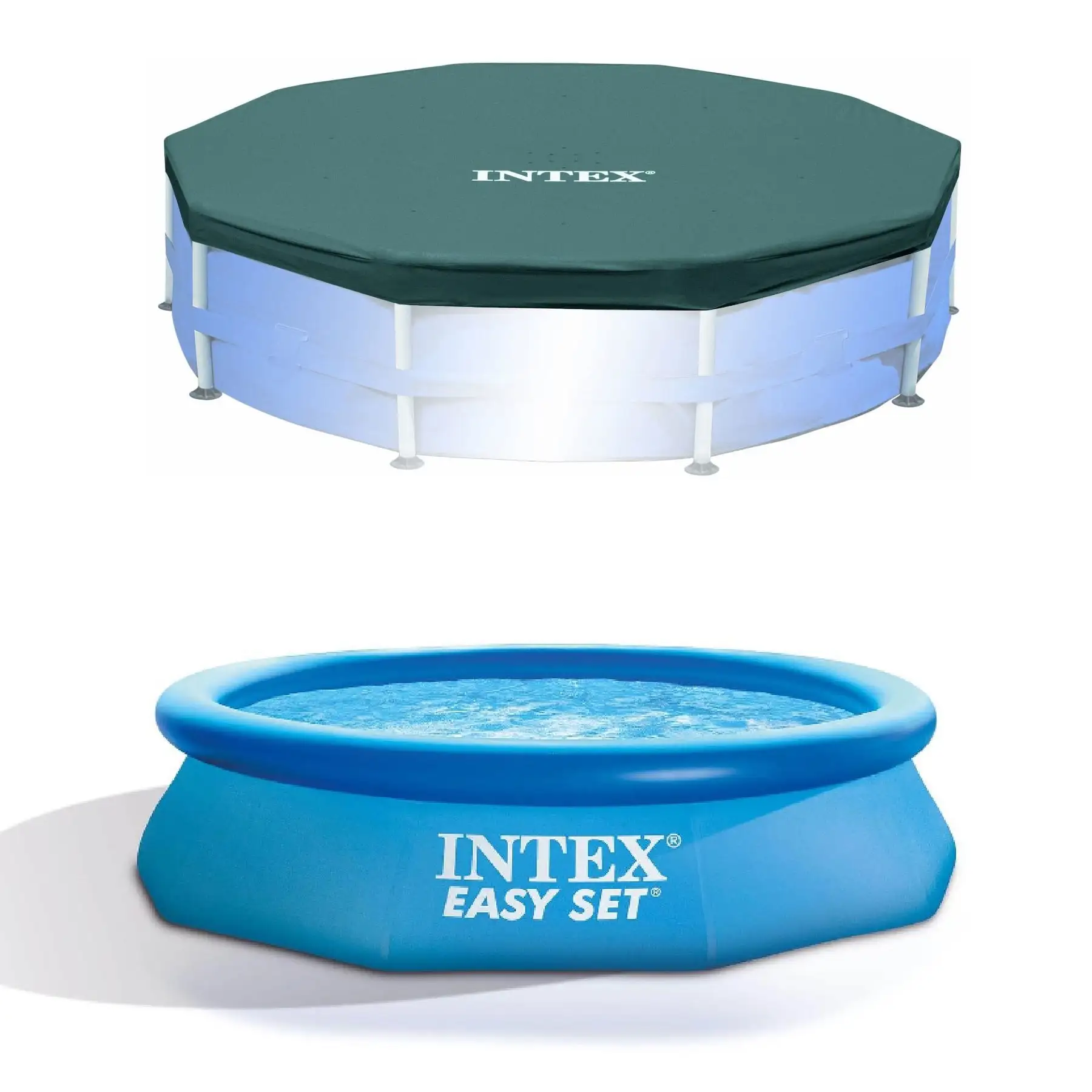 Intex 10ft Round Swimming Pool Cover & Easy Set 10ft x 30in Inflatable Pool