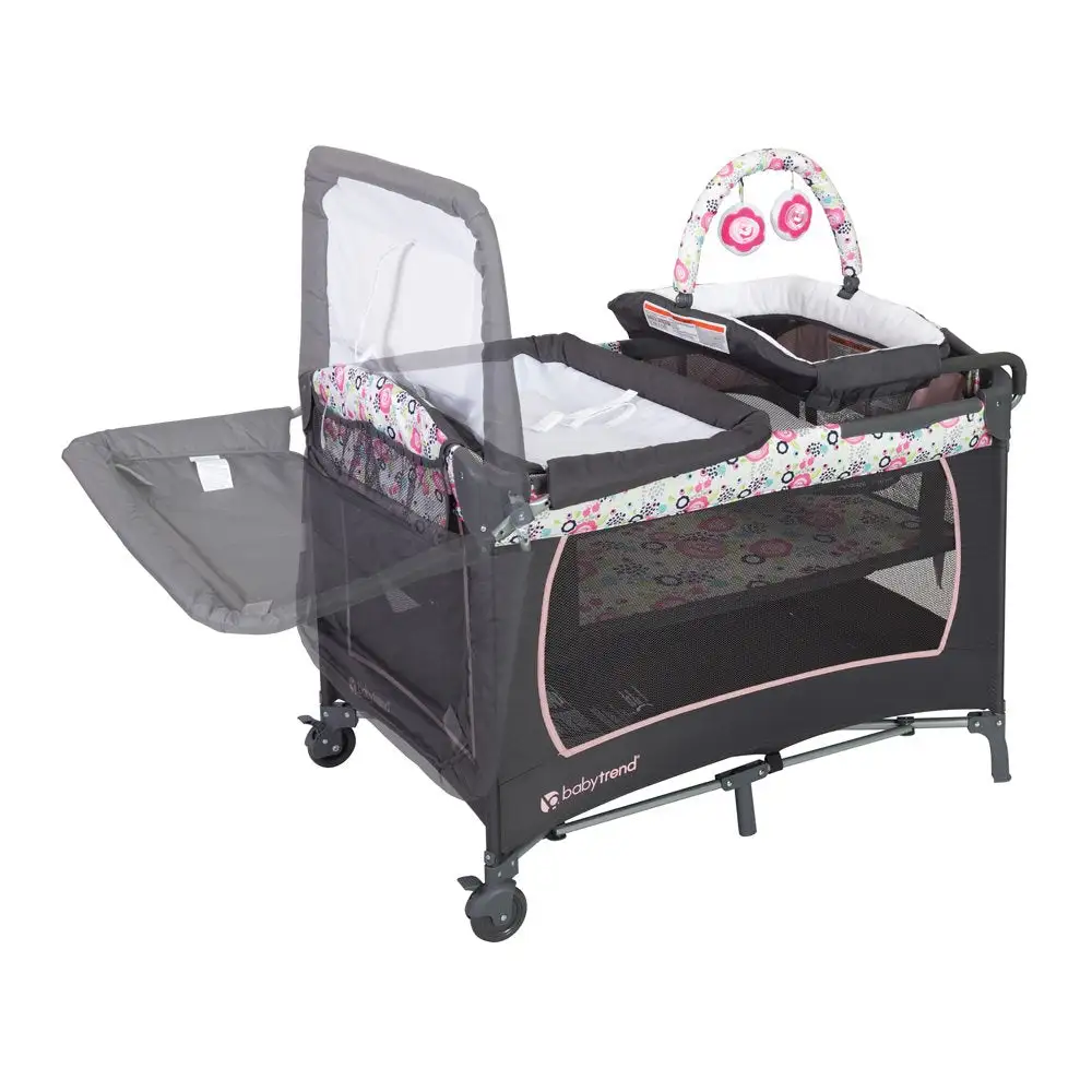 Baby Trend Lil Snooze Deluxe Nursery Center Playard Play Crib w/ Bassinet, Flora - Image 3