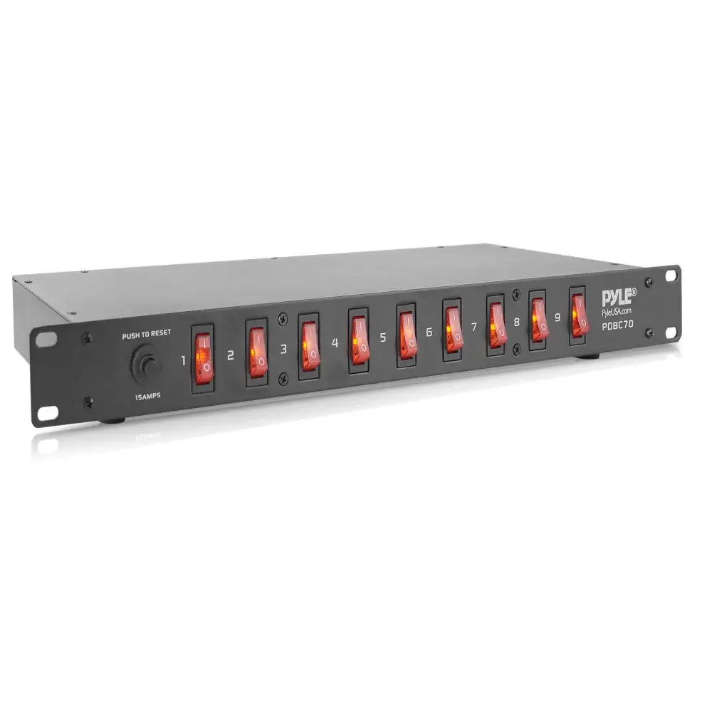 Pyle PDBC70 15 Amp Rack Mountable PDU Power Strip Surge Protector with 9 Outlets