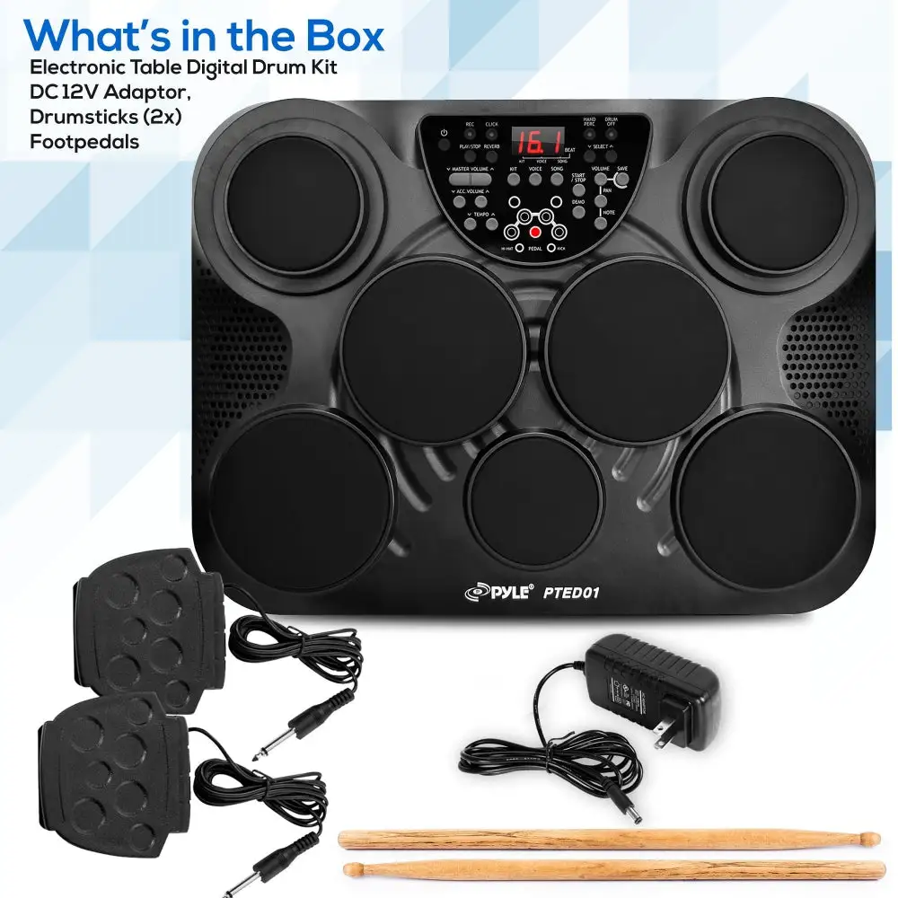 Pyle Pro Electronic Drum Set Portable Tabletop 7 Pad Digital Musical ...