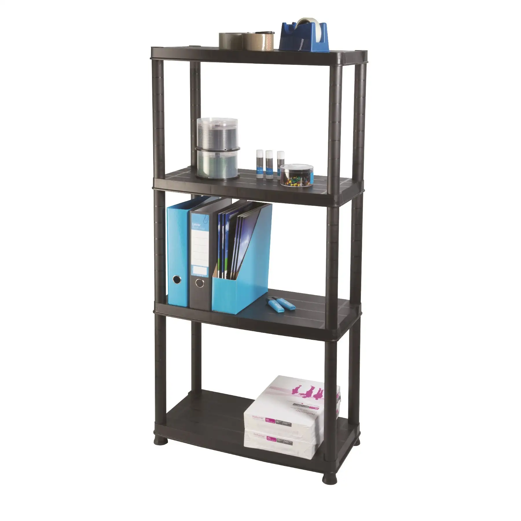 Ram Quality Products Primo 12 inch 4-Tier Plastic Storage Shelves, Black