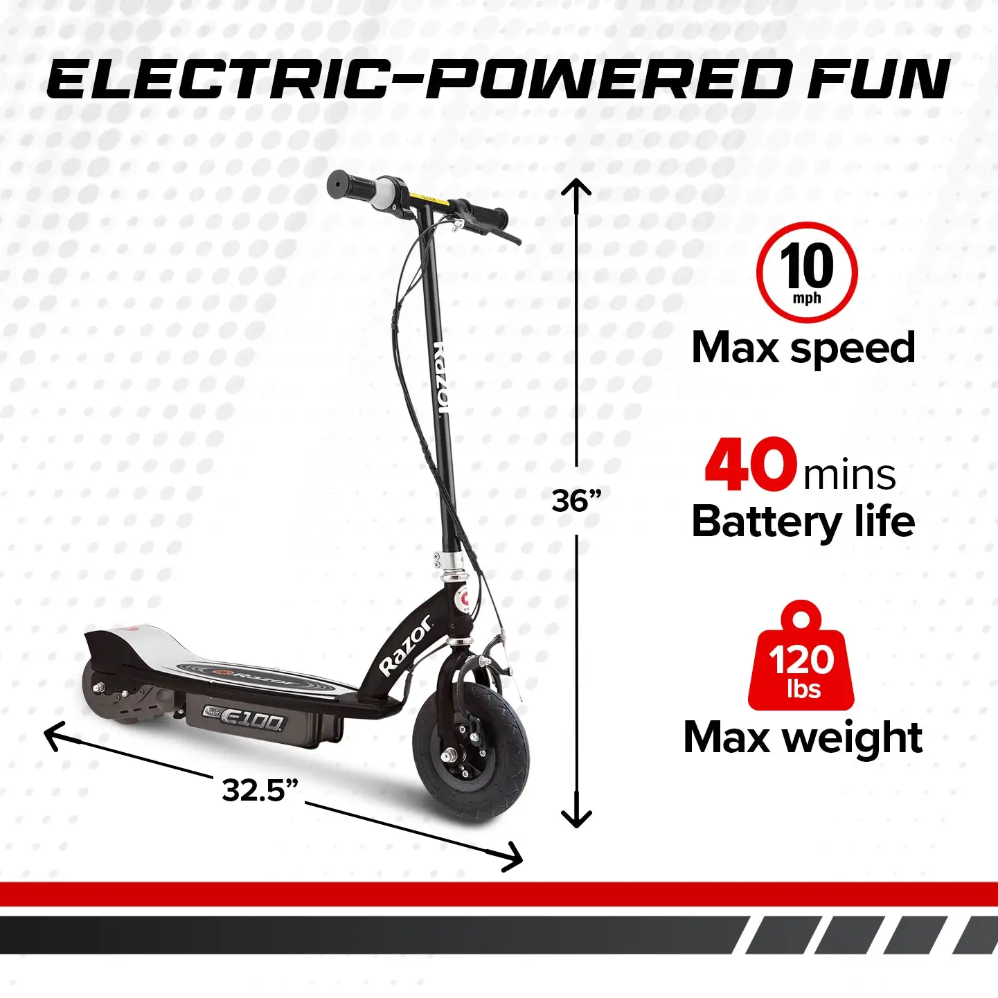 Razor Power Ride Razor E100 Motorized 24V Electric Powered Ride-On Scooter - Black ...