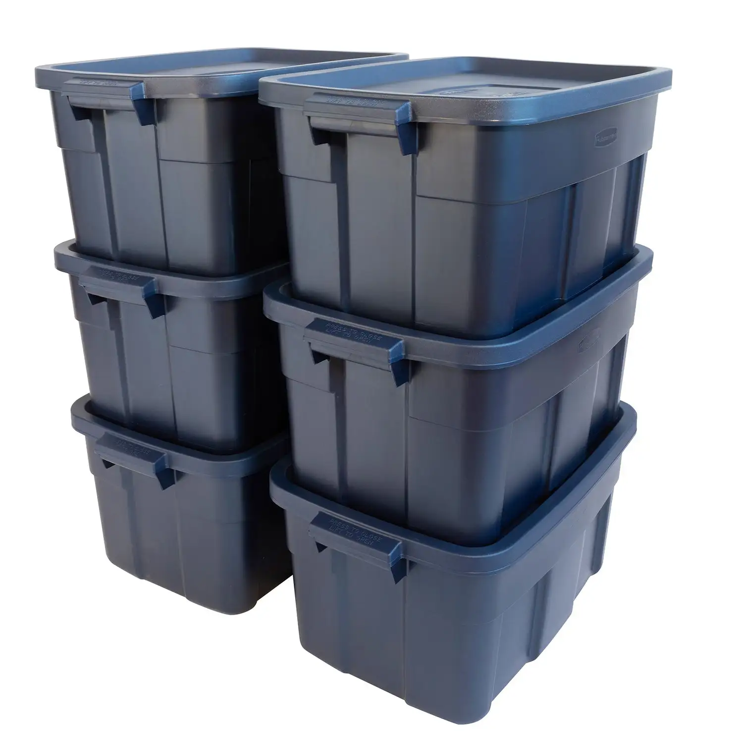 Rubbermaid Roughneck 14 Gallon Storage Box Tote, Dark Indigo Metallic (6 Pack)