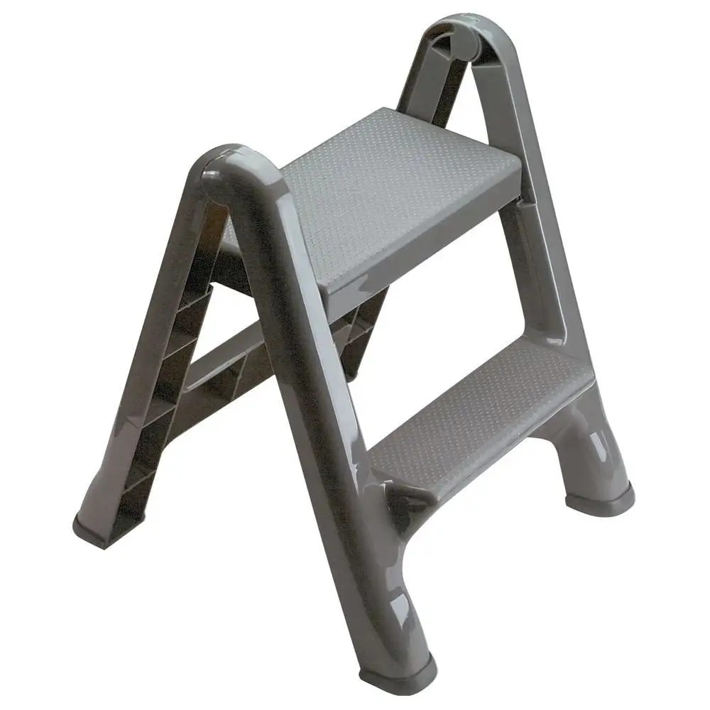 Rubbermaid 2 Step Slip Resistant Folding Plastic Stepstool with Foot Pads, Grey