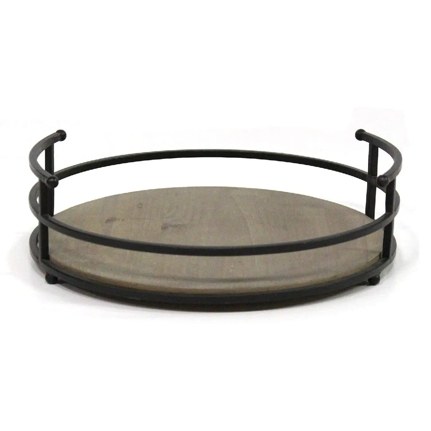 Stratton Home Decor Rustic Modern Farmhouse Metal and Wood Round Counter Tray