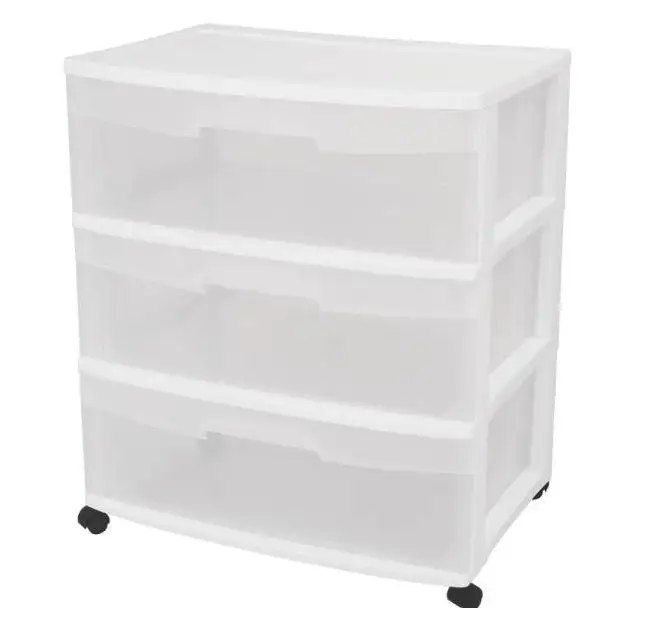 Sterilite 29308001 3 Drawer Wide Cart Storage Container