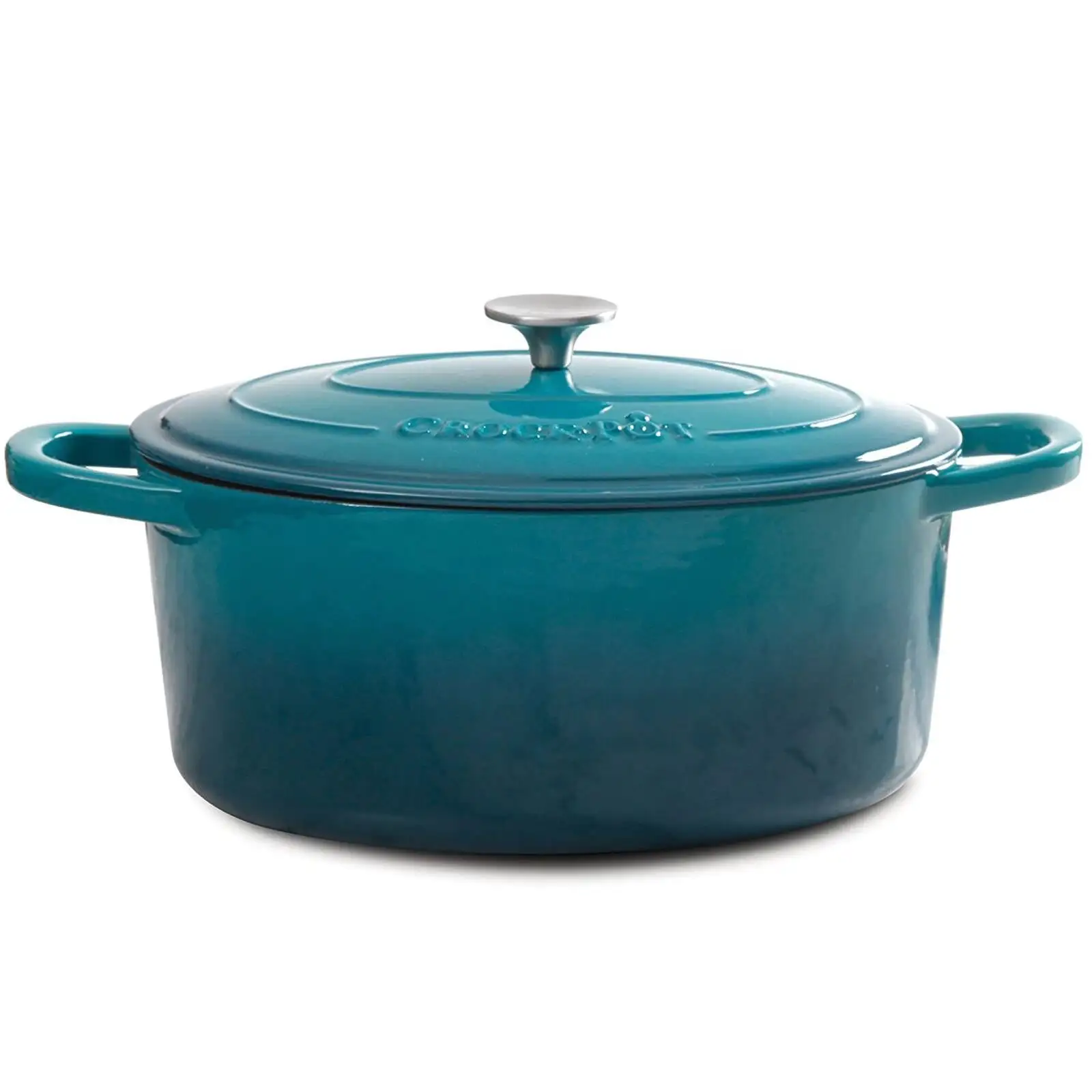 Crock-Pot 7 Quart Oval Enamel Cast Iron Covered Dutch Oven Slow Cooker, Teal