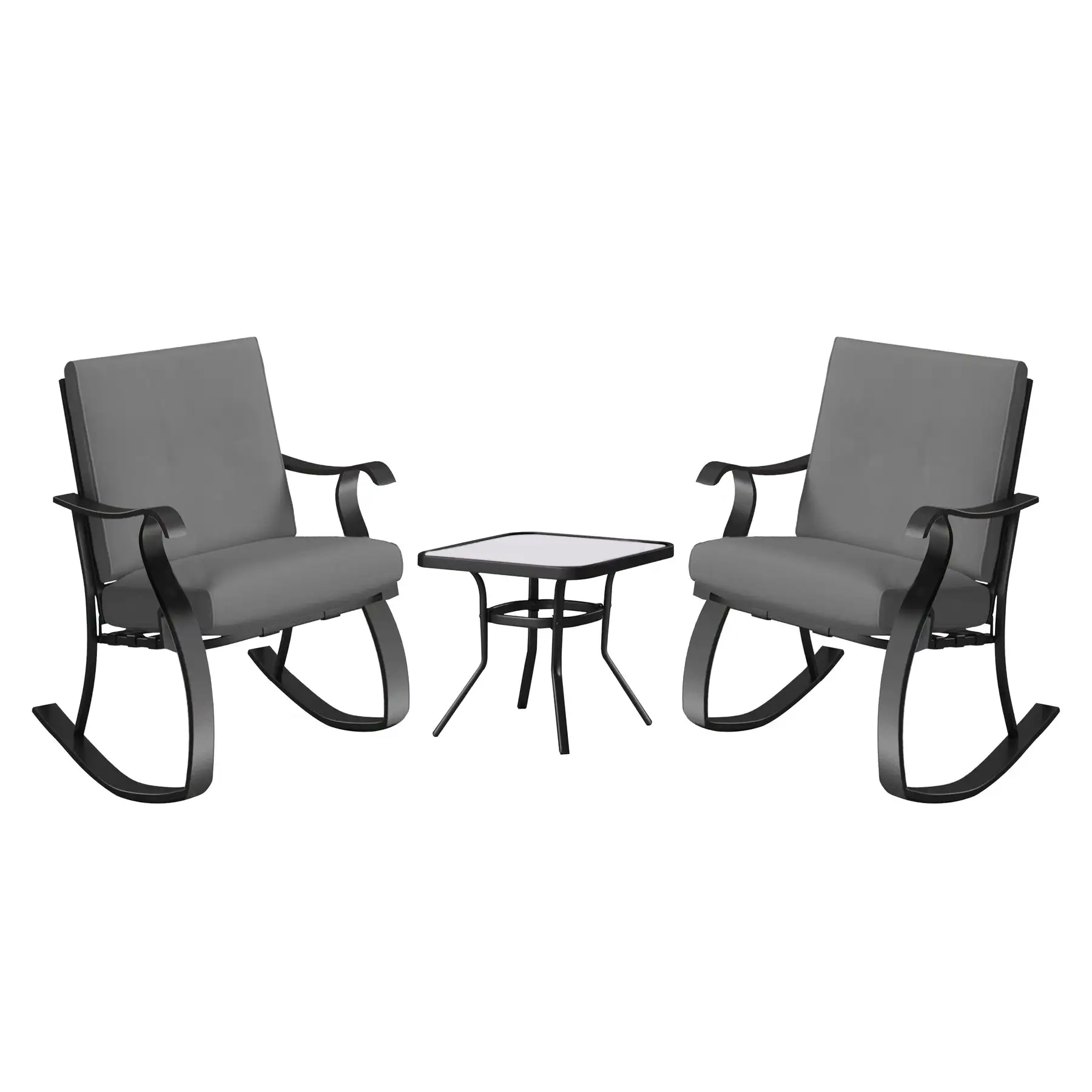 Four Seasons Courtyard Gramercy Sturdy Steel 3 Piece Rocking Bistro Set, Gray