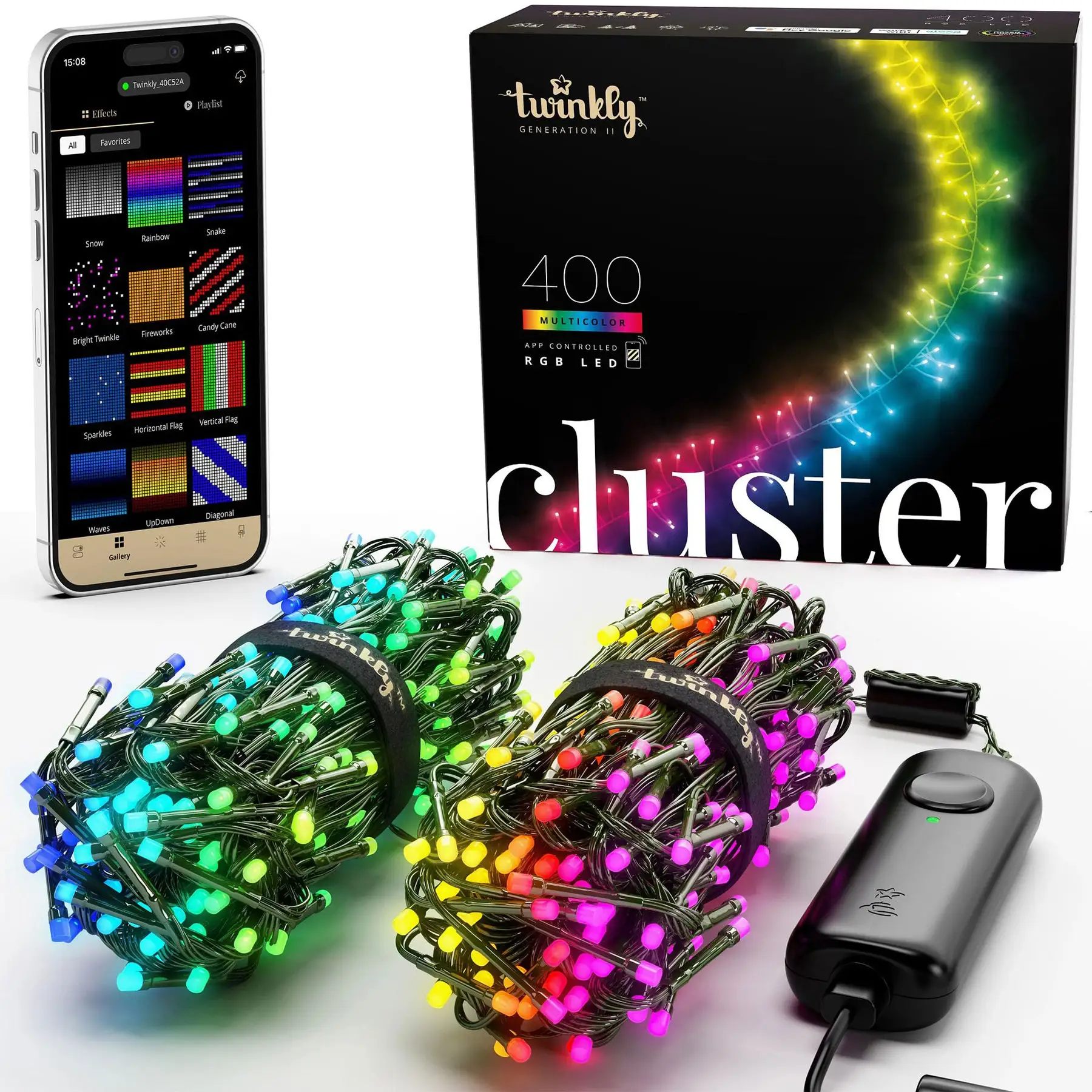 Twinkly Cluster App-Controlled Smart LED Christmas Lights 400 RGB (2 Pack)