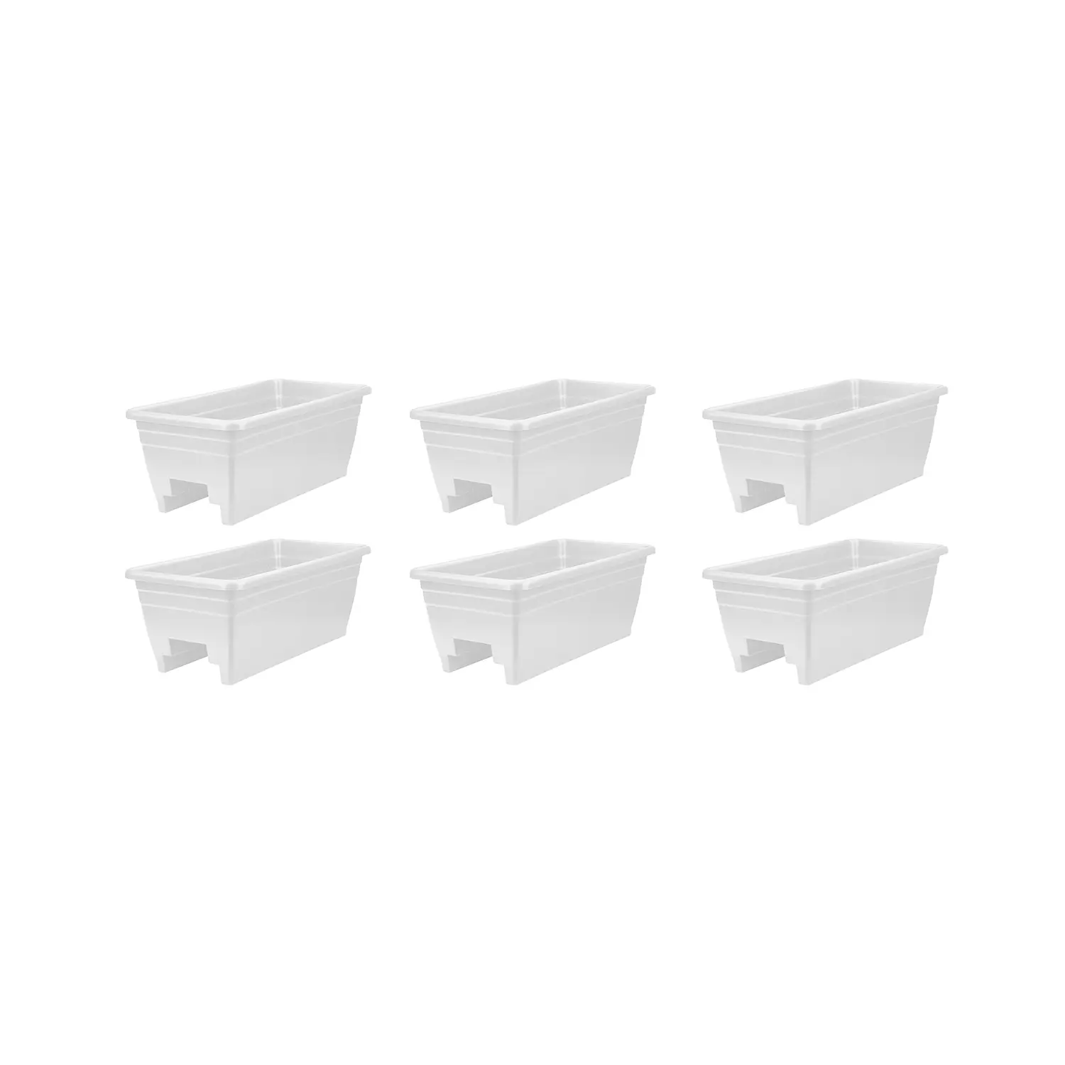 HC Companies 24 Inch Deck Rail Box Planter with Drainage Holes, White (6 Pack)