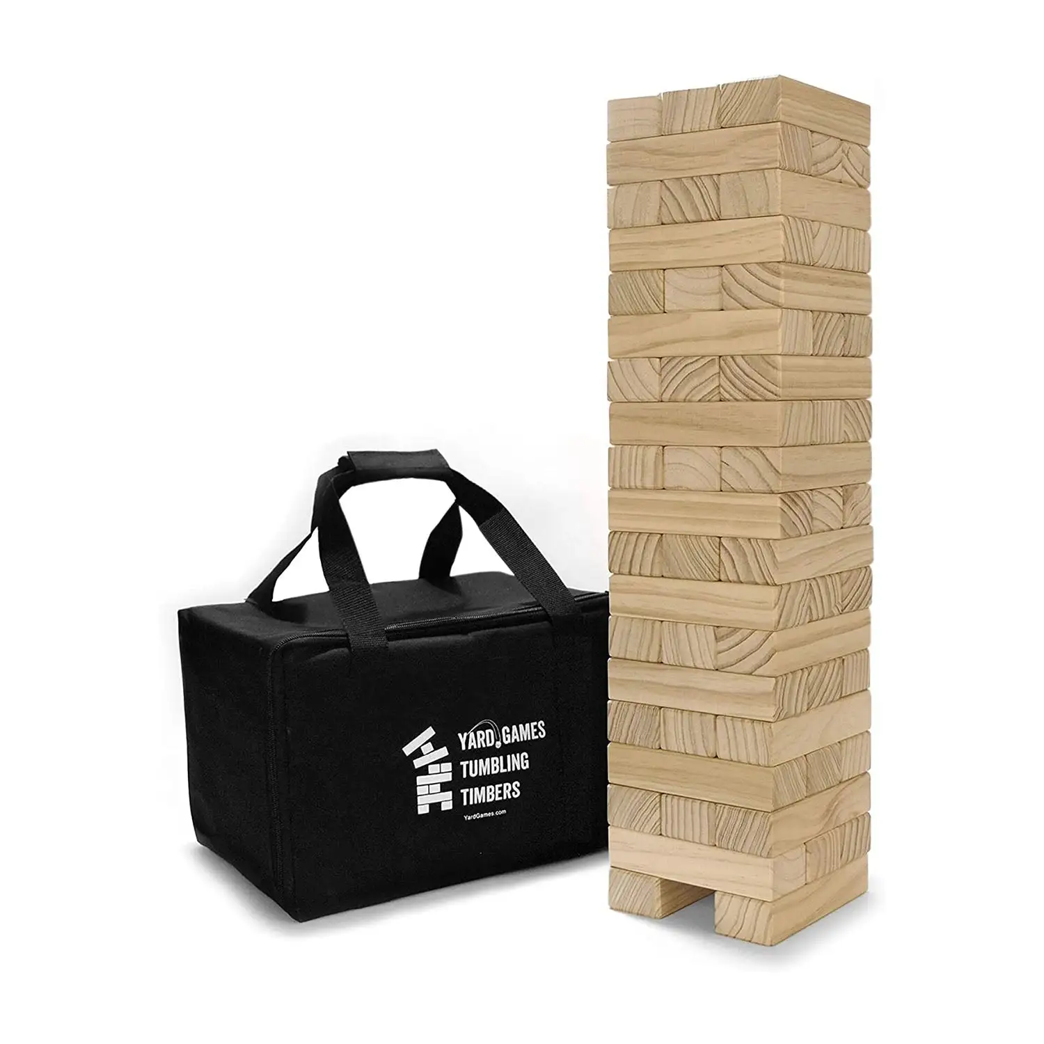 YardGames Large Tumbling Timbers Wood Stacking Game w/ 56 Pine Blocks (2 Pack) - Image 2