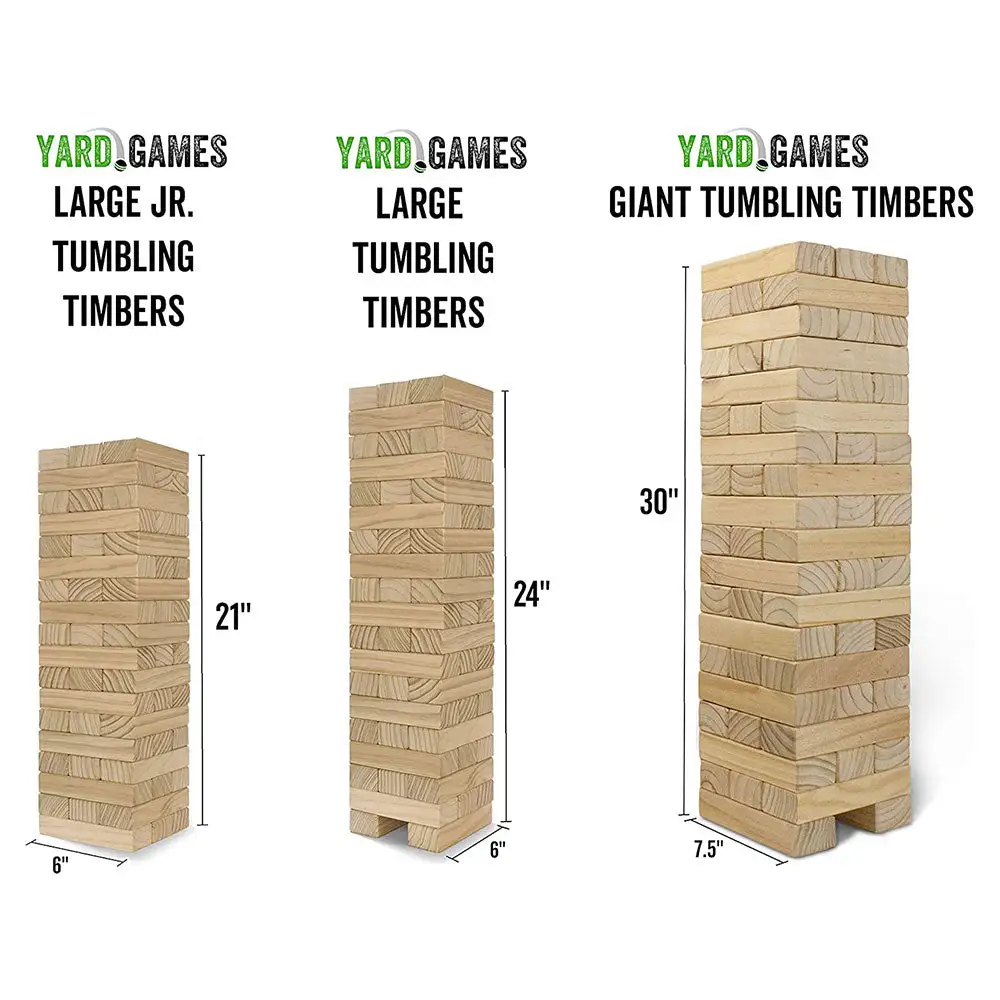 Yard Games Large Jr. Tumbling Timbers 21" Wood Block Stacking Game, Natural - Image 2